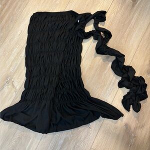 Black Ruched Coverup Wrap Skirt